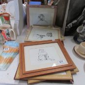 8 framed and glazed comical animal prints signed Maney