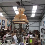 A good brass hanging ceiling light with glass shade