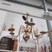 A brass 6 lamp ceiling light