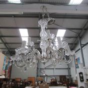 A 9 lamp glass chandelier