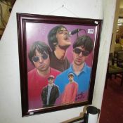 A pastel of pop group Oasis, signed