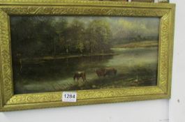 A 19th century oil on board 'Cattle in river' signed D Hope