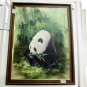 An oil on board of a panda signed Kent Choy
