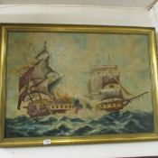 A mid 20th century oil on canvas 'Sea Battle' signed Gomez