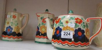 A Wade Clifton shape teapot and 2 water jugs