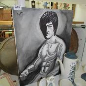 An oil on canvas portrait of Bruce Lee by Gaz