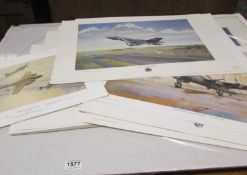 Approximately 20 unframed aeronautical prints, mostly signed