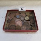 A mixed lot of pennies, halfpennies, threepenny bits and farthings