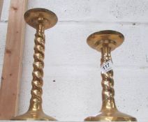 2 matching barley twist brass candlesticks