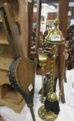 A brass companion set and oak bellows