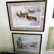 2 framed and glazed limited edition prints 'Three's company' and 'Running before the storm' both
