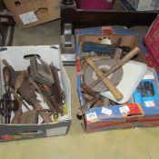 2 boxes of old tools including hammers