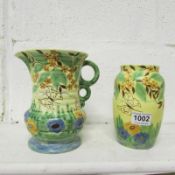 A Wadeheath 'Butterflies and Flowers' vase and jug, circa 1934/35