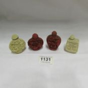 4 Chinese hand carved Chinese scent bottles