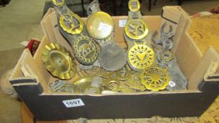A quantity of old horse brasses etc
