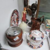 A mixed lot including biscuit barrel