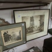 2 framed and glazed engravings of Suffolk and France, both signed by artist