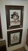 A pair of framed and glazed watercolours of clowns signed P McKenna