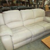 A cream leather 3 seat sofa