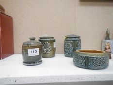 An irish Wade celtic jar, beard pullers jar and 2 lidded pots