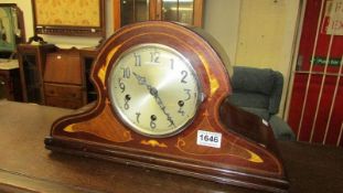 A Westminster chime mantel clockwith inlay (key and pendelum in office)