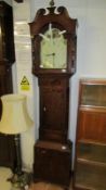 An oak Grandfather clock with shell inlay, a/f