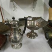 A silver plate claret jug and comport