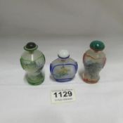 3 unusual Chinese scent bottle with hand painted scenes on the inside