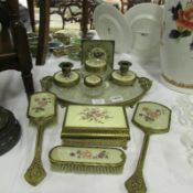 A mixed lot of 1930's dressing table item inlcluding tray with embroidered tops