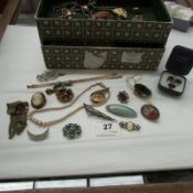 A mixed lot of costume jewllery including micro mosaic brooch, Victorian amethyst brooch etc