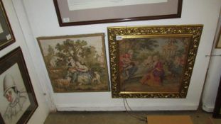 An old framed tapestry and one other