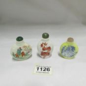 3 Chinese hand painted scent bottles