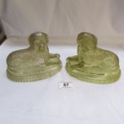 A pair of Victorian green Derbyshire glass dogs, 1 a/f