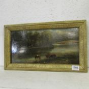 A 19th century oil on board 'Cattle in River' signed D Hope