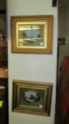 A pair of oils of river and rural scenes in gilt frames by J Watell
