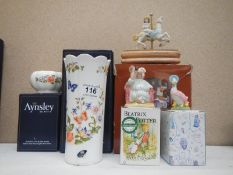 2 Aynsley vases, a Beatrix Potter figure, a carousel horse and one other item