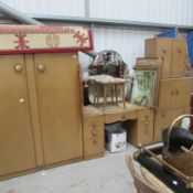 A retro bedroom suite comprising 2 wardrobes and dressing table with lights