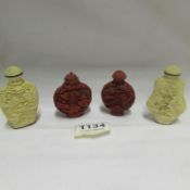 4 Chinese hand carved scent bottles