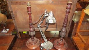 2 Wooden lamp bases and a desk lamp