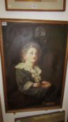An oil on canvas 'Boy with Bubbles' signed J Turner (a/f at top of canvas)