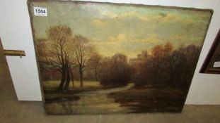 An oil on canvas river scene with castle (possibly Windsor) dated 1888, signature indistinct, some