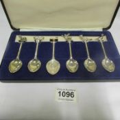 5 cased plated spoons  with game animal finials and one odd spoon