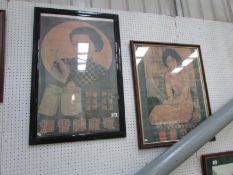 2 Chinese or Japanese tobacco/cigarette posters, framed and glazed
