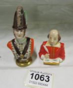 A miniature bust of Shakespeare and a miniature bust of a soldier marked 'Private 1793'