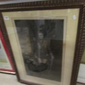 An oak framed portrait signed J F Burgoyne