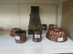 2 copper jelly moulds and 4 other items