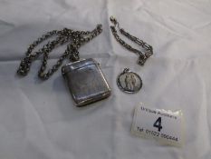 A silver bracelet, silver St. Christopher and a silver plated Vesta on chain