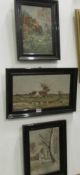 3 black framed oil on canvas country scenes