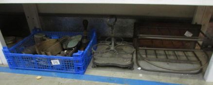 A mixed lot including magazine rack, decanter stand etc
