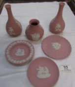 A quantity of Pink Wedgwood Jasper ware including a pair of vases
 
Condition
No damage to 5